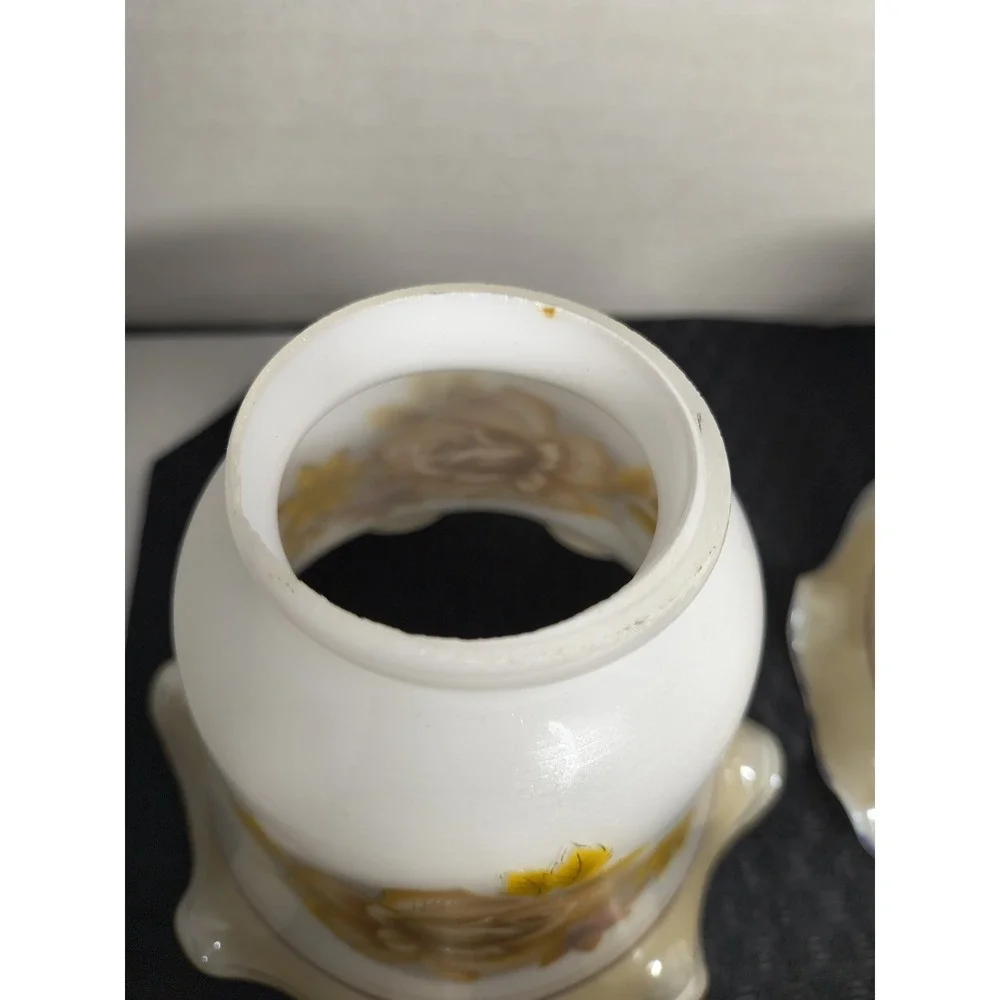 3 Chandelier Lustre Milk Glass‎ Replacement Lamp Shade Tan Brown Rose Floral